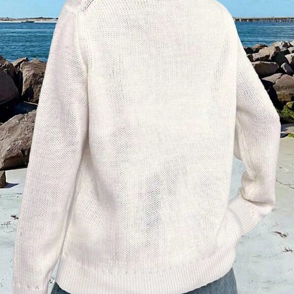 White Casual Womens Flag Design Drop Shoulder Sweater - Picture 2 of 5